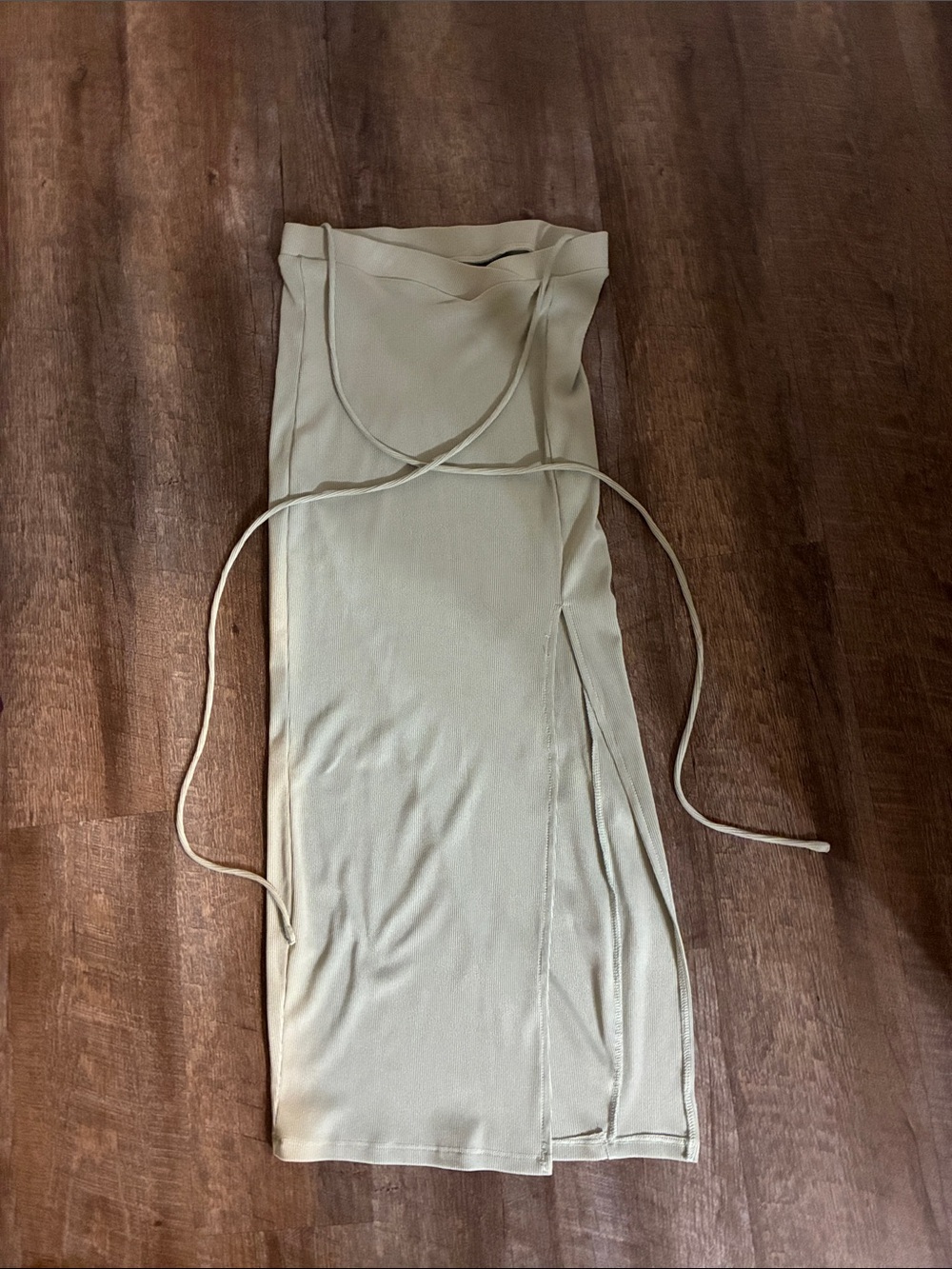 Princess Polly Cream Maxi Skirt with Side Slit and Wrap Ties